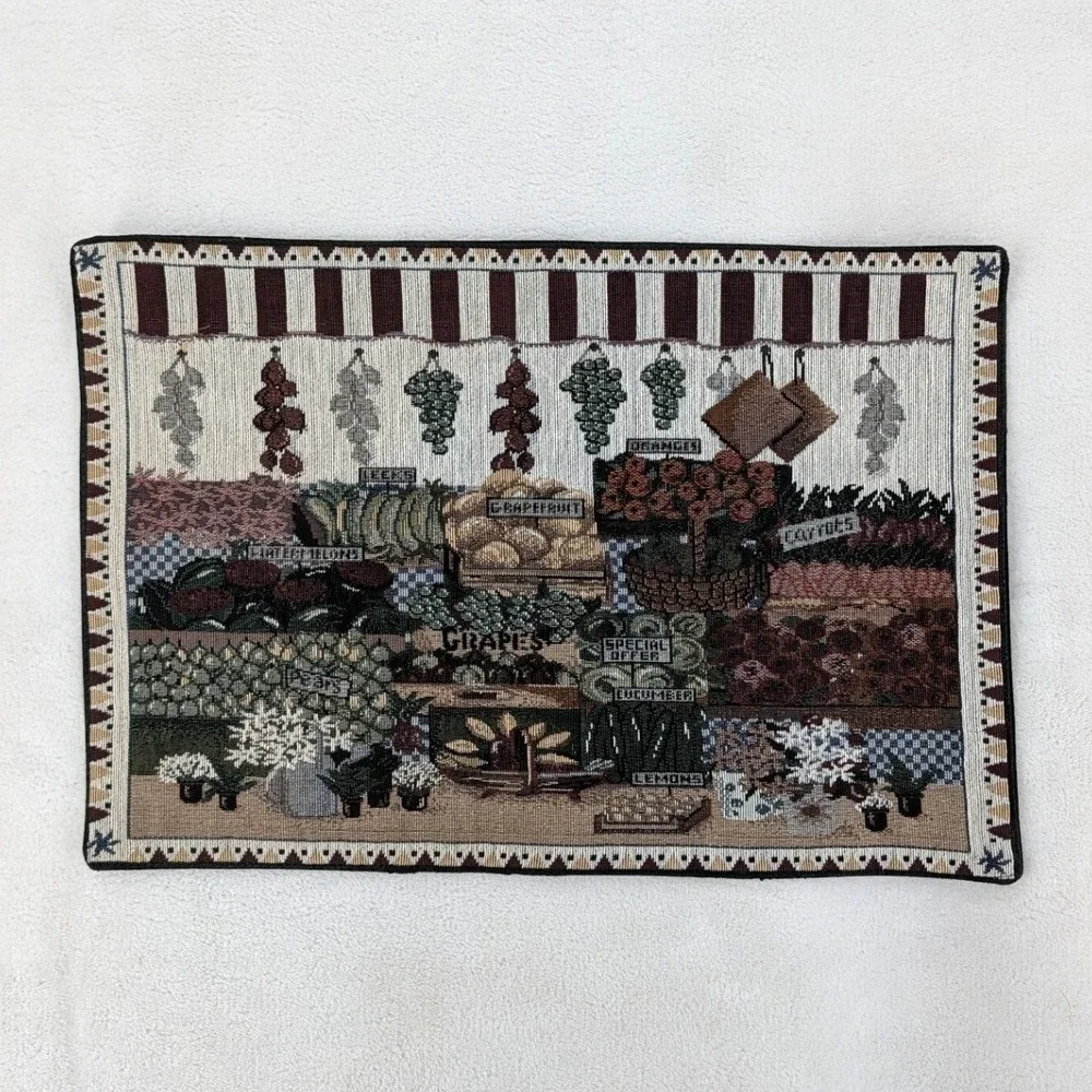 Woven Vintage‎ Tapestry Farmers Market Placemats Set of 3 Fruit Vegetable 13x19